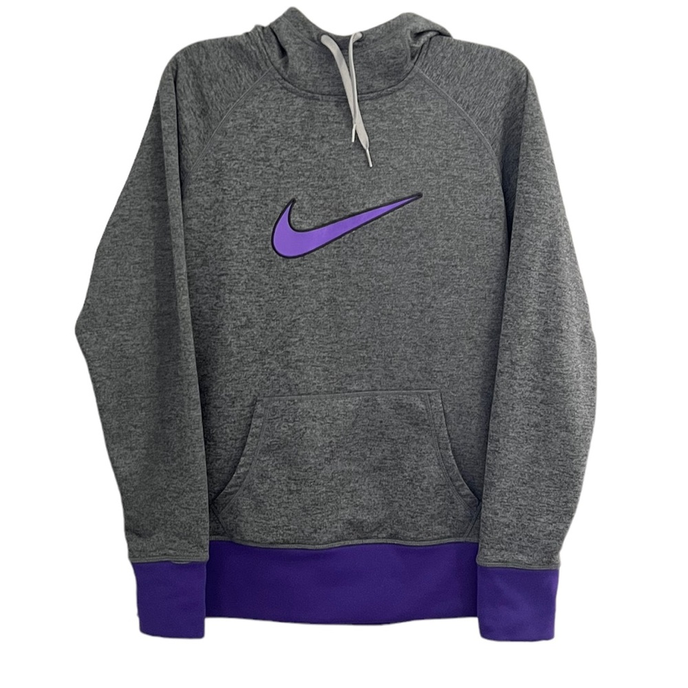 Nike Swoosh Therma-Fit Grey and Purple Sweatshirt Pullover Hoodie